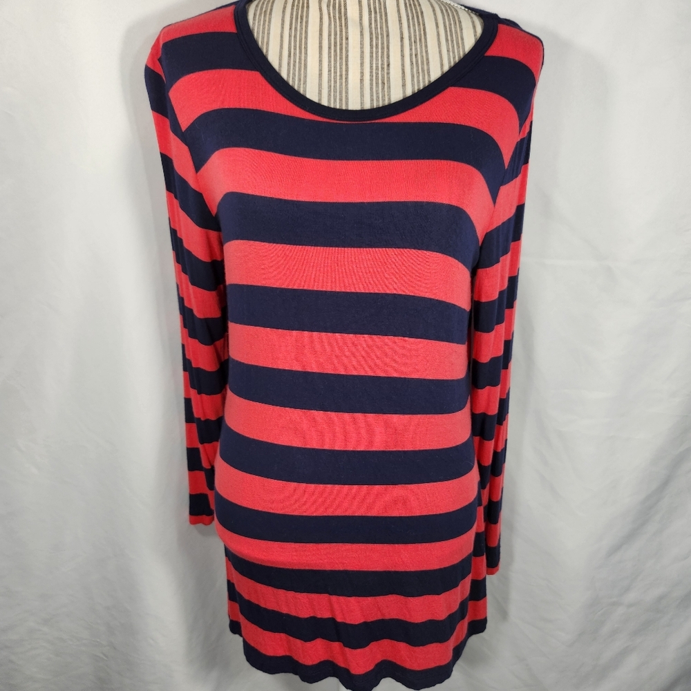 Wyatt Collection Red & Navy Striped Long Sleeve Top Size Large